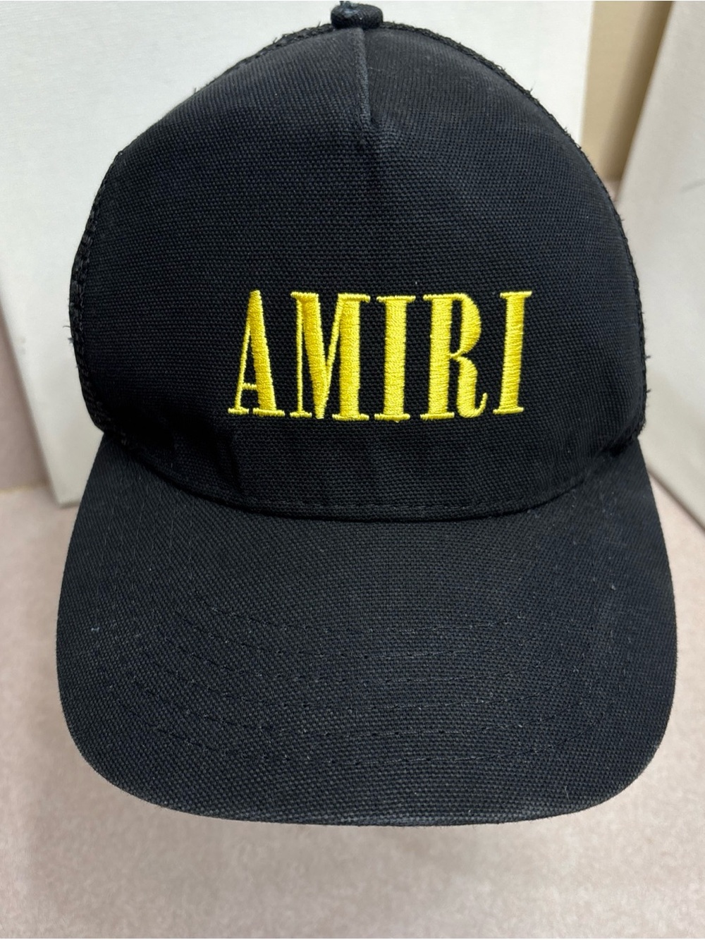 Amiri Hat Cap Snap Back Mens One Size Black Mesh Trucker Gold Logo USA